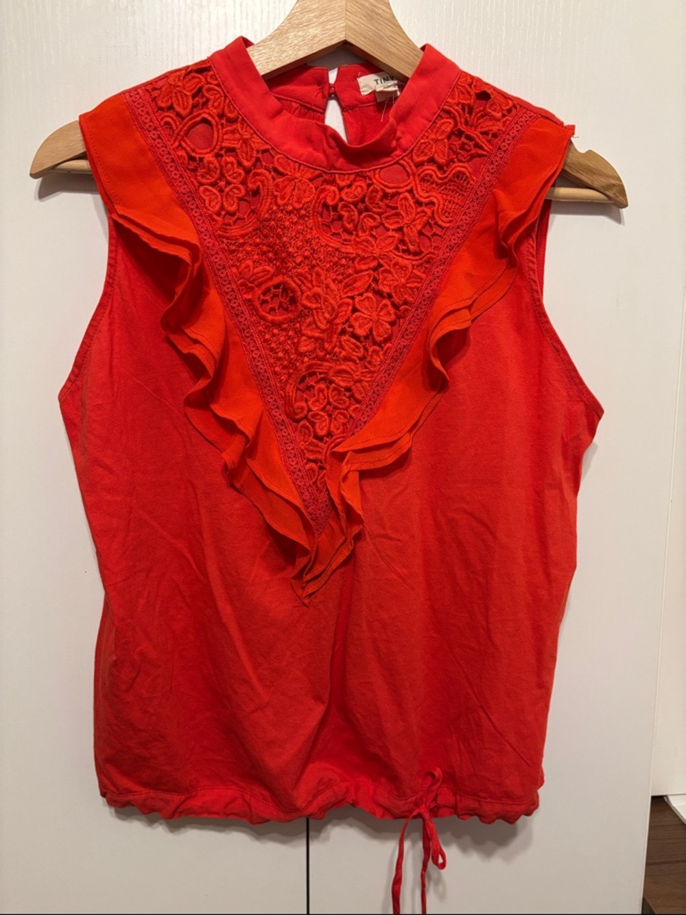 NWT Anthropologie Lace Ruffle Sleeveless Drawstring Blouse - S